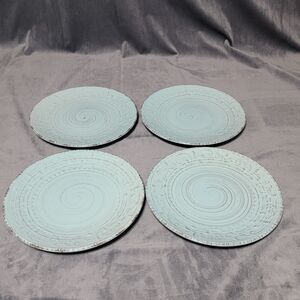 Elama Malibu Waves, Stoneware Dinner Plate Set Of 4, Turquoise